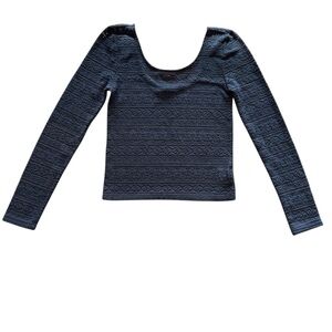 American Eagle Gray Crochet Long Sleeve Crop Top Size Small